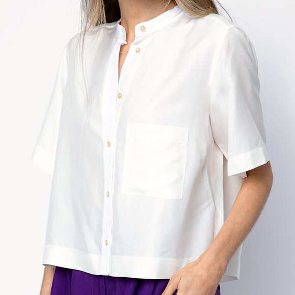 FORTE FORTE Viscose Cupro Boxy Shirt in White - Picture 1 of 5